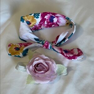Floral Headband and Pink Rose baby Hairband Set
